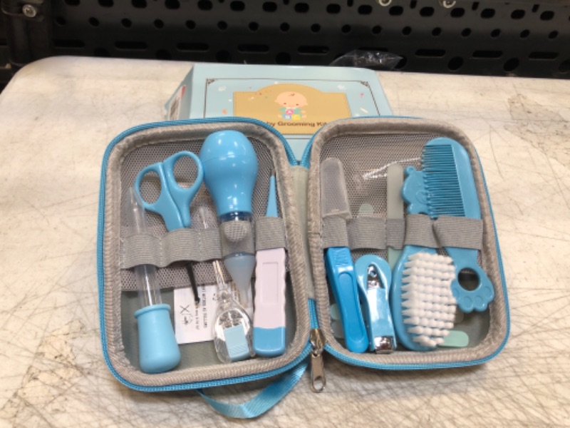 Photo 2 of Baby Grooming Kit, Portable Baby Safety Care Set with Hair Brush Comb Nail Clipper Nasal Aspirator etc for Nursery Newborn Toddlers Infant Girl Boys Keep Clean (11 in 1 Blue)