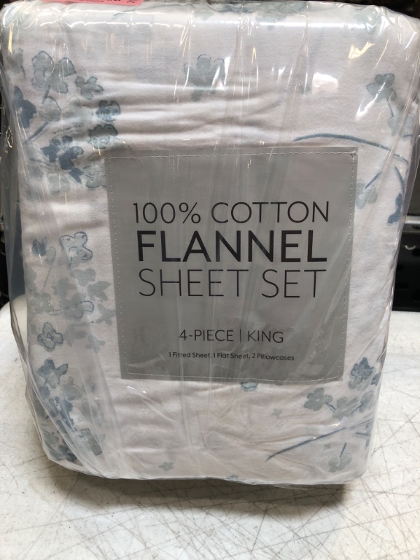 Photo 1 of - King Sheets, Soft Sateen Cotton Bedding Set - Sleek, Smooth, & Breathable Home Decor (Garden Palace Blue, 4 pieces,King)