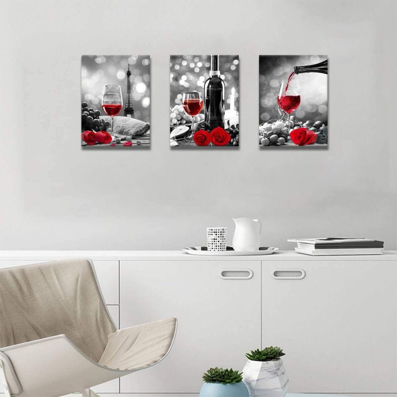 Photo 1 of 
Wine Decor Kitchen Canvas Art Red Wine Rose Artwork for Home Walls Black and White With Red Wine Painting Printed Rose Art Dining Room Decor Red Kitchen...