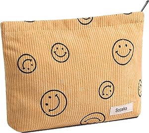 Photo 1 of Cosmetic Bags for Women - Corduroy Cosmetic Bag Aesthetic Women Handbags Purses Smile Dots Makeup Organizer Storage Makeup Bag Girls Case Bags 