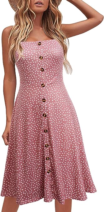 Photo 1 of Berydress Women's Casual Beach Summer Dresses Solid Cotton Flattering A-Line Spaghetti Strap Button Down Midi Sundress  size xl 