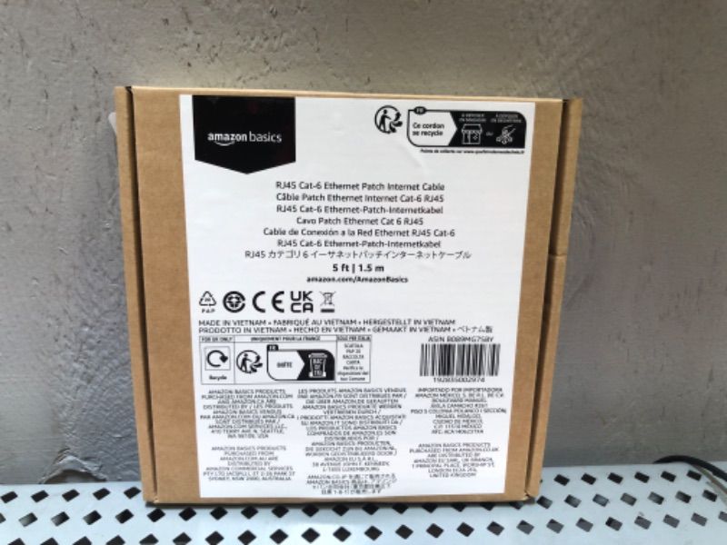 Photo 1 of Amazon Basics RJ45 Cat-6 Gigabit Ethernet Patch Internet Cable - 5 Foot 5 Feet 1-Pack Cable