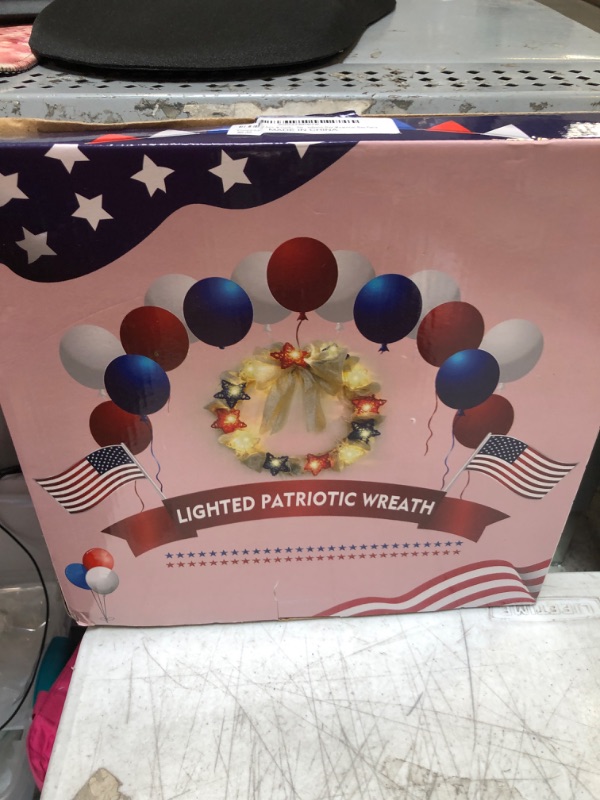 Photo 1 of 4th of July Decorations Wreath, Red White and Blue Wreath for Front Door, Patriotic Wreath with LED Lights Artificial Rattan Star Wreaths Memorial Day Independence Day Decor for Home Party Wall