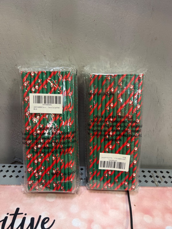 Photo 2 of 100PCS YAOSHENG Christmas Paper Straws for drinking, Biodegradable red green straws for Party Supplies,Holiday,Easter,Cake pop sticks,Thanksgiving Christmas Holiday Gift Santa Claus and Fawn   2 packs 