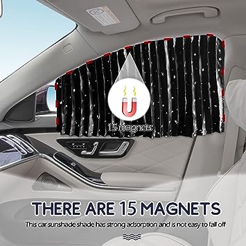 Photo 1 of ZATOOTO Car Front Curtains - Black 2 Pcs Window Satin Cloth Shades Block The Sun - Privacy Magnetic Covers for Family Travel Camping