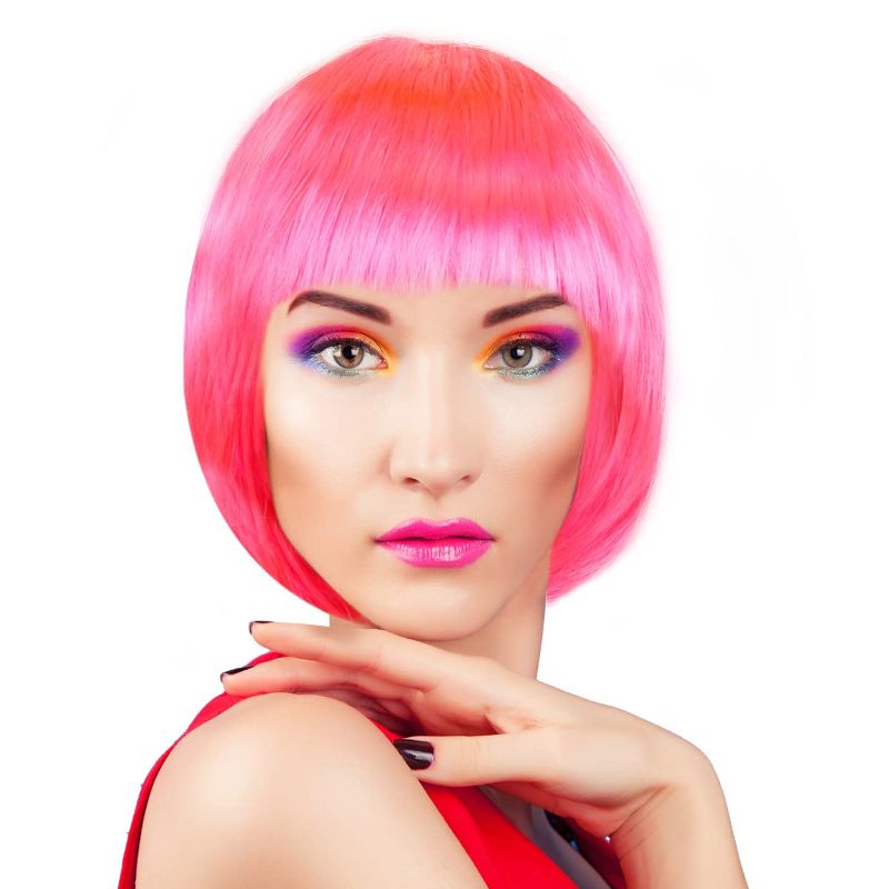 Photo 1 of 
HODRME Short Bob Flapper Bachelorette Wigs-Synthetic Women Girl Costume Cosplay Halloween Birthday Christmas Party Bangs Wig (Pink)