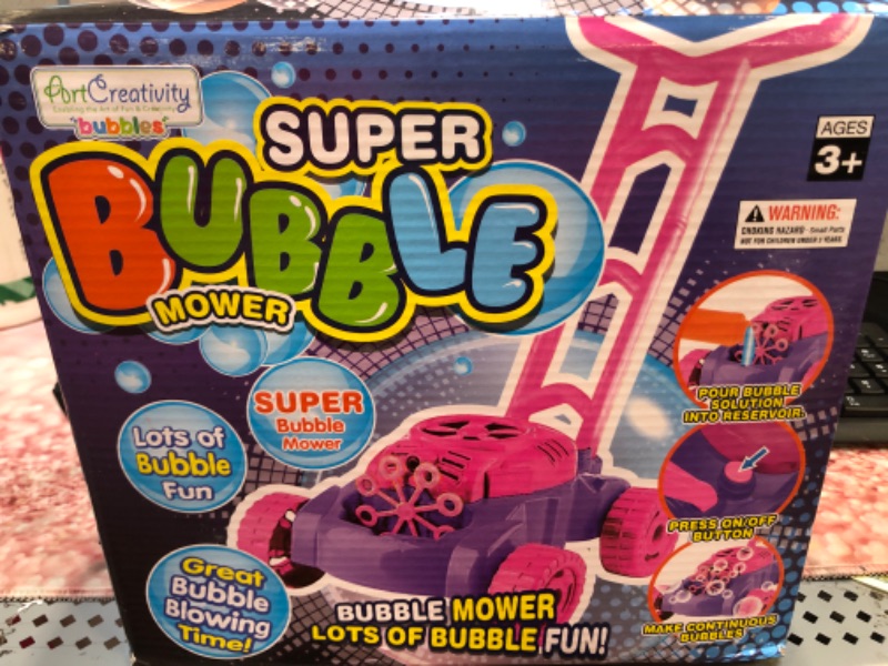 Photo 2 of ArtCreativity Bubble Lawn Mower for Toddlers | Electronic Bubble Blower Machine | Fun Bubbles Blowing Push Toys for Kids | Bubble Solution Included | Christmas Birthday Gift for Girls, Pink and Purple