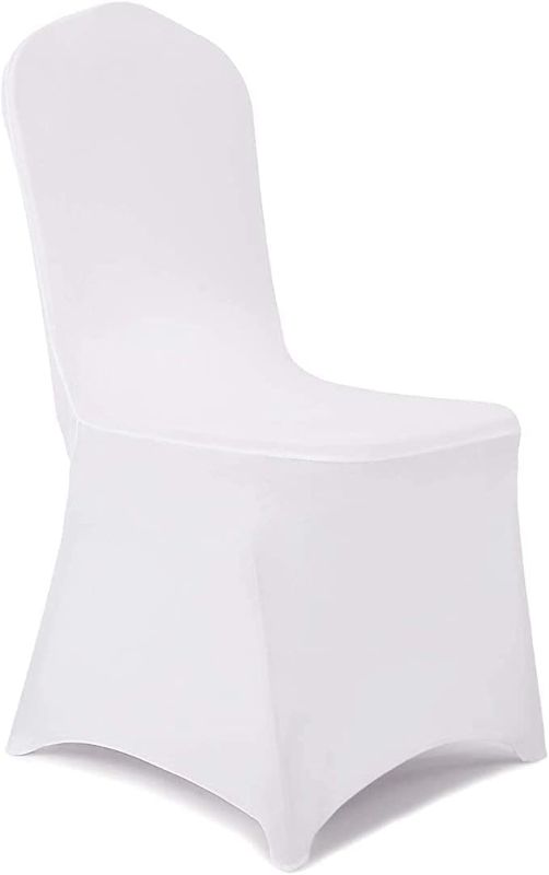 Photo 1 of  4 PCS White Stretch Spandex Chair Slipcovers, Dining Room Chair Covers Stretch Chair Slipcovers Protector for Wedding, Banquet, and Party