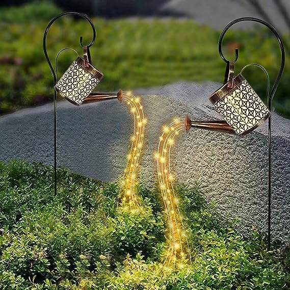 Photo 1 of 2Pack Solar Garden Lights Outdoor Hanging Solar Lantern Watering Cans with Shepherd Hook for Patio Yard Lawn Decorations Warm LEDs