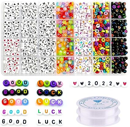 Photo 1 of  5 Colors Letter Alphabet Beads and Number Heart Beads Round Flat and Crystal Line for Jewelry Making