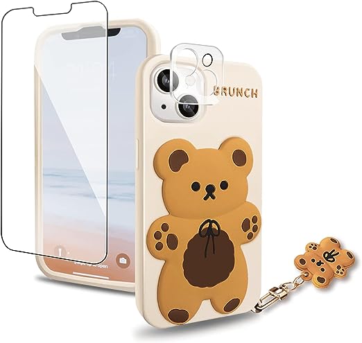 Photo 1 of MOLOPPO for iPhone 13 Case,with Screen Camera Protector Anti-Lost Hand Strap Soft Silicone Cute Animal Brown Bear Pattern Cartoon Kawaii Girls Women Teenager Shockproof Protective Cover-Beig                                   10 pieces in total 