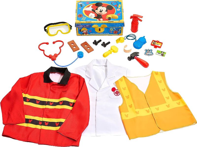 Photo 1 of Disney Junior Mickey Mouse Helping Hands Dress Up Trunk, 19 Piece Pretend Play Set with Storage, Size 4-6X, Amazon Exclusive, by Just Play
