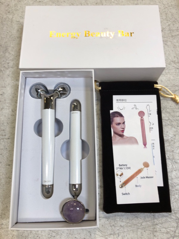 Photo 2 of 2 in 1 Electric Face Massager, Rose Golden 3D Roller and Jade Face Roller Face Massager roller Kit Gift Set for Face Skin Care Tools
