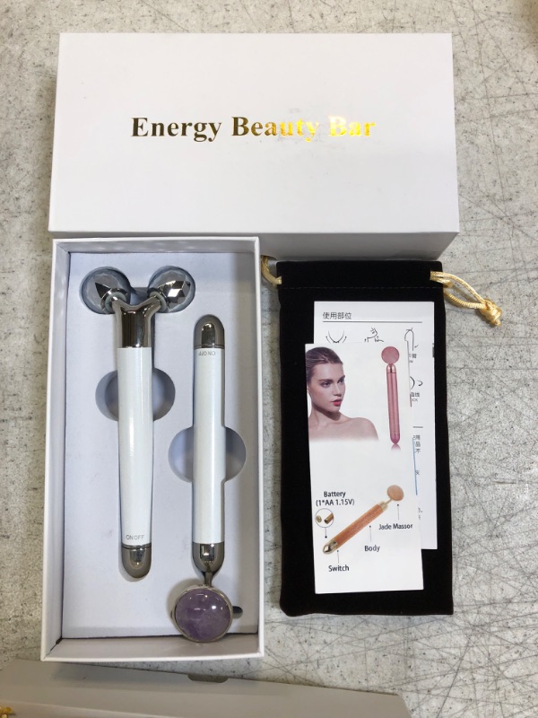 Photo 2 of 2 in 1 Electric Face Massager, Rose Golden 3D Roller and Jade Face Roller Face Massager roller Kit Gift Set for Face Skin Care Tools
