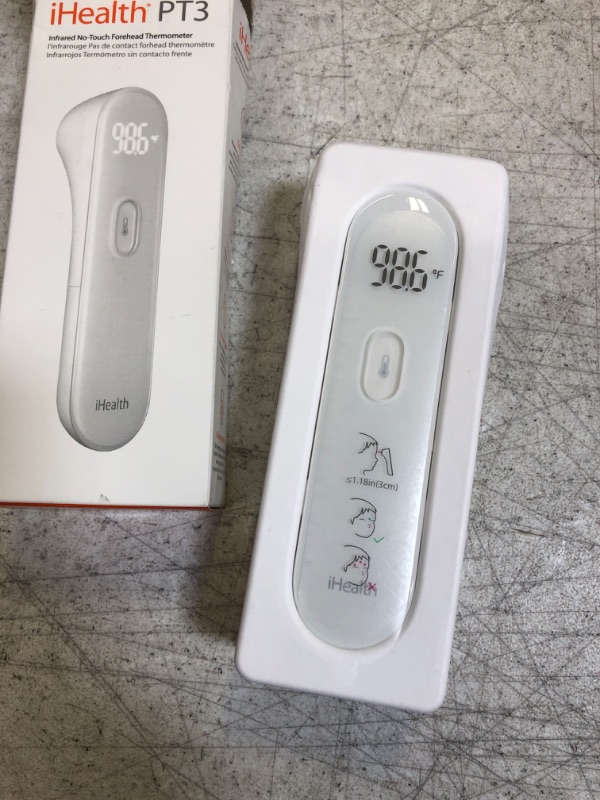 Photo 1 of iHealth No-Touch Forehead Thermometer, Digital Infrared Thermometer for Adults and Kids, Touchless Baby Thermometer, 3 Ultra-Sensitive Sensors, Large LED Digits, Quiet Vibration Feedback, Non Contact White