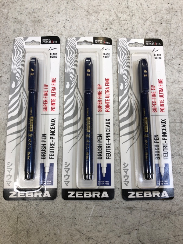 Photo 2 of (Pack of 3) Zebra Pen Zensations Brush Pen, Brush Tip, Black Water-Resistant Ink, 1-Pack 1 Count