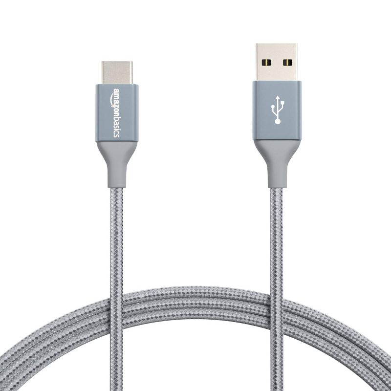 Photo 1 of Amazon Basics USB-C to USB-A 2.0 Fast Charging Cable, Nylon Braided Cord, 480Mbps Transfer Speed, 6 Foot, Dark Gray 6 Feet Type-A 2.0 Dark Grey