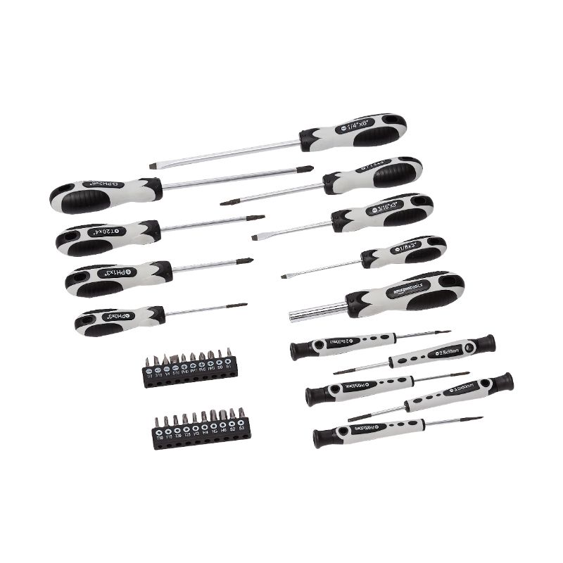 Photo 1 of Amazon Basics 34-Piece Magnetic Tip Screwdriver Set - Slotted, Phillips, Star, Grey & Black