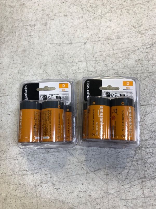 Photo 1 of Amazon Basics 4 Pack D Cell All-Purpose Alkaline Batteries, Easy to Open Value Pack 4 D Batteries PACK OF 2