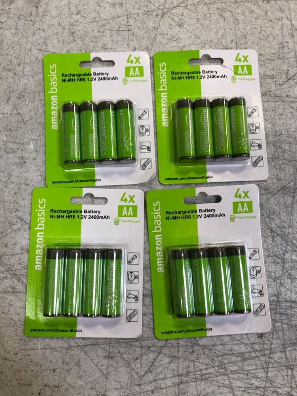 Photo 2 of Amazon Basics 4-Pack Rechargeable AA NiMH High-Capacity Batteries, 2400 mAh, Recharge up to 400x Times, Pre-Charged 4 Count (Pack of 4)