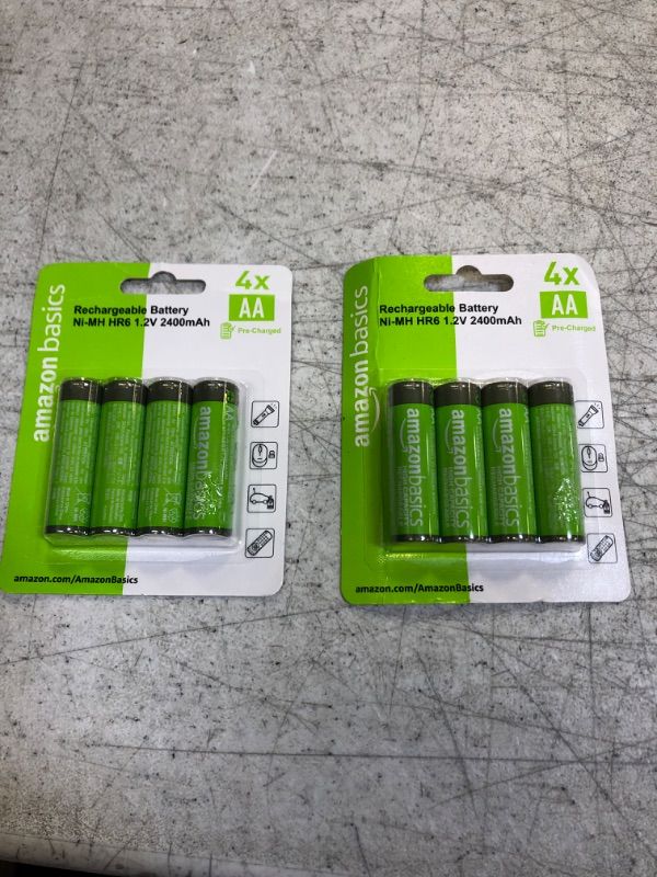 Photo 1 of Amazon Basics 4-Pack Rechargeable AA NiMH High-Capacity Batteries, 2400 mAh, Recharge up to 400x Times, Pre-Charged 4 Count (Pack of 2)