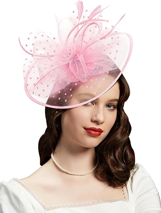 Photo 1 of Fascinators Hats for Womens 50s Headwear with Veil Flower Cocktail Wedding Tea Party Church Derby Hat