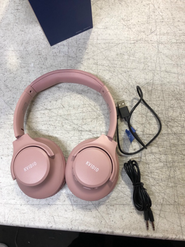 Photo 2 of KVIDIO [Updated Bluetooth Headphones Over Ear, 65 Hours Playtime Wireless Headphones with Microphone,Foldable Lightweight Headset with Deep Bass,HiFi Stereo Sound for Travel Work Laptop PC Cellphone Pink