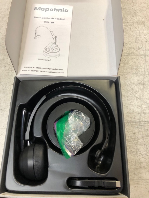 Photo 1 of Mopchnic Bluetooth Headset, Wireless Headset with Upgraded Microphone AI Noise Canceling, On Ear Bluetooth Headset with USB Dongle for Office Call Center Skype Zoom Meeting Online Class Trucker