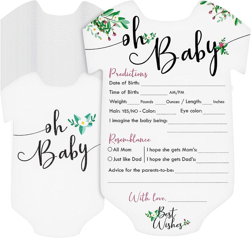 Photo 1 of 50 Pack Baby Shower Prediction and Advice Cards for Parents to Be, Party Game with Floral Design (5 x 7 In)
