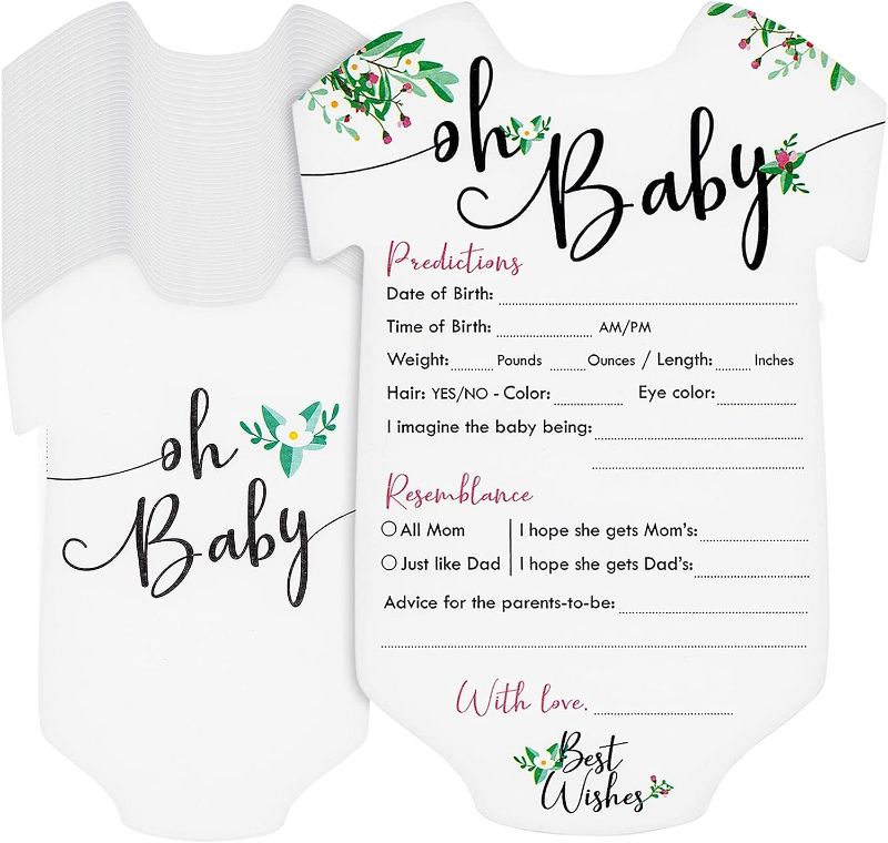 Photo 1 of 50 Pack Baby Shower Prediction and Advice Cards for Parents to Be, Party Game with Floral Design (5 x 7 In) (Pack of 2)
 