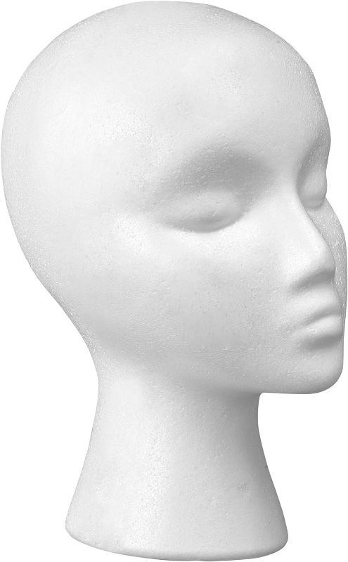 Photo 1 of 12" Styrofoam Wig Head - Tall Female Foam Mannequin Wig Stand and Holder - Style, Model And Display Hair, Hats and Hairpieces - For Home, Salon and Travel