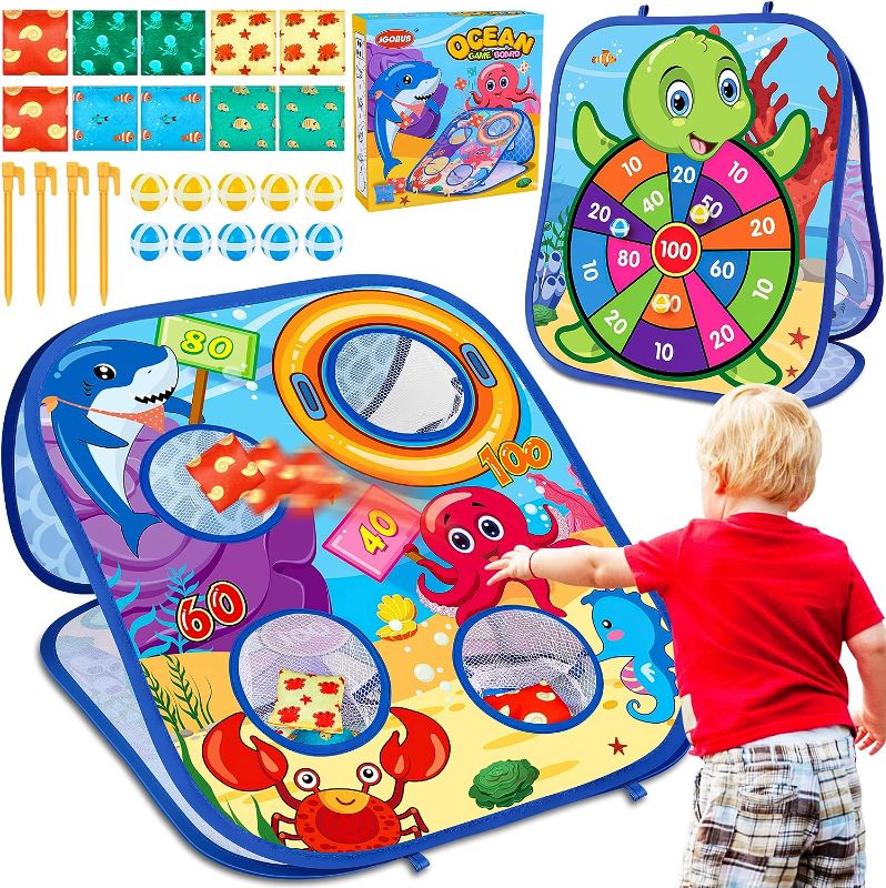 Photo 1 of Bean Bag Toss Game Toys for Kids,Ocean Double-Sided Foldable Board Kids Cornhole Summer Outdoor Play Game and Party Supplies Toy Birthday Gifts for Toddler Boys Girls Age 2 3 4 5 6
