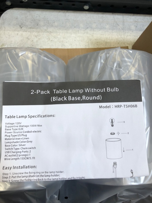 Photo 1 of 2Pack Table Lamp Without Bulb (Black Base Round)