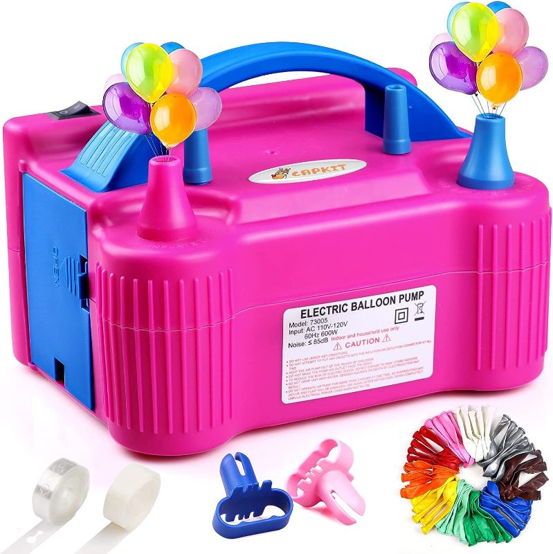 Photo 1 of 95PCS Electric Balloon Pump Set, Balloon Inflator Blower with Birthday Party Balloons, Portable Dual Nozzle 110V 600W, LED Lights Decoration Accessory for Birthday Party Wedding Festival Air Pump

