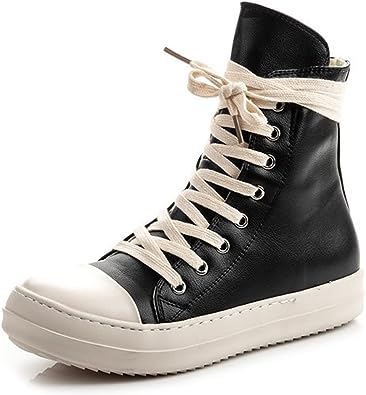 Photo 1 of Kluolandi Women's High Top Sneakers Lace Up Canvas Shoes with Zipper Comfort Platform Walking Shoes in Black and Milk. Size 7
