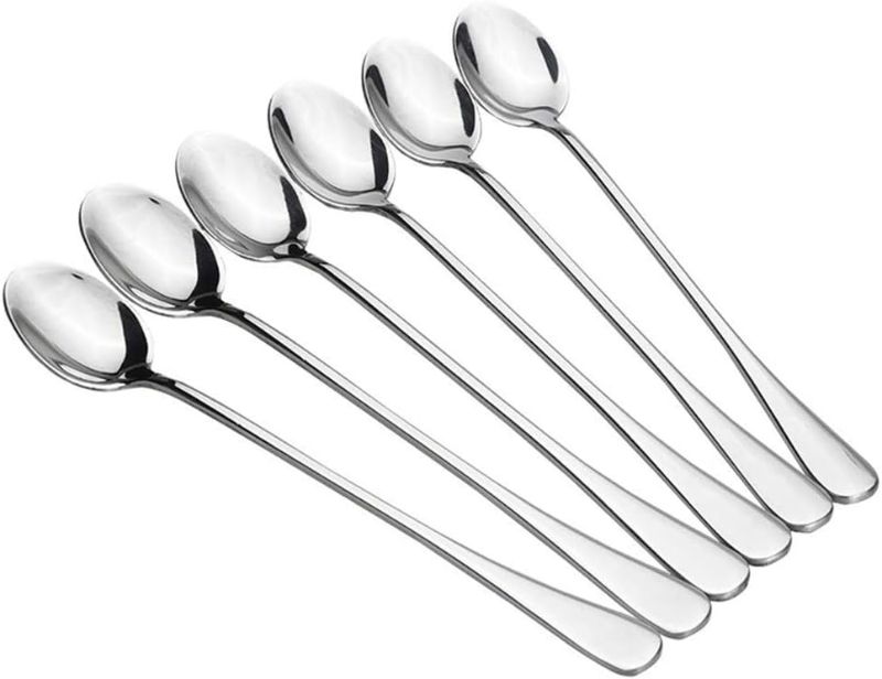 Photo 1 of 8 Piece Long Handle Iced Tea Spoon, Stainless Steel Coffee Mixing Spoons - Long Cream Dessert Spoons