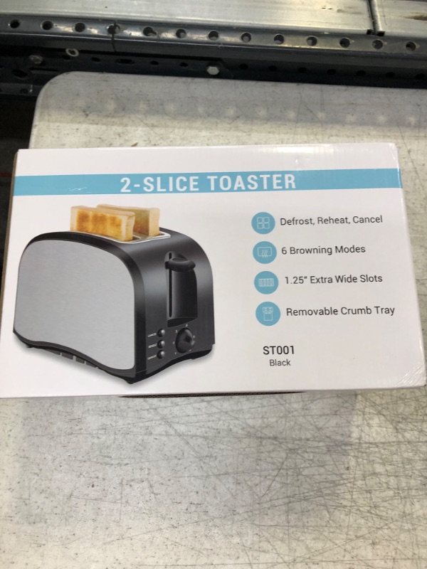 Photo 3 of 2 Slice Toaster CUSINAID Black Wide Slot Toaster 2 Slice Best Rated Prime with Pop Up Reheat Defrost Functions, 6-Shade Control, Removable Crumb Tray
