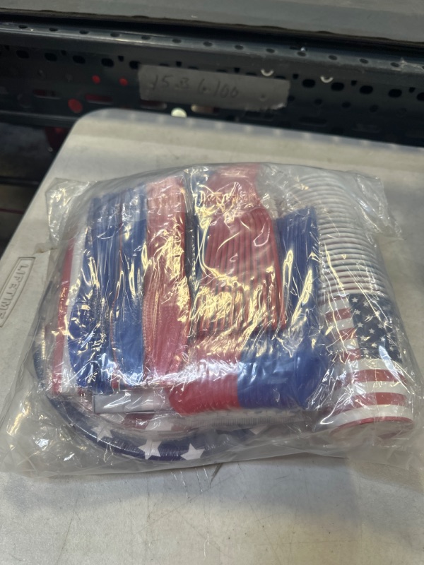 Photo 1 of Fovths 145 Piece American Flag Patriotic Party Supplies Disposable Plates Napkins Paper Cups Tablecloth for Independence Day Decorations Patriotic Party Supplies for 4th of July