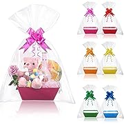 Photo 1 of 30 Pcs Baskets for Gifts Empty 6 Rainbow Colors Gift Basket Kit with Pull Bows and Clear Gift Bags