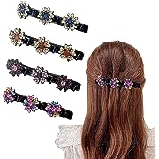 Photo 1 of Braided hair clips,4 packs A Sparkling Crystal Stone Braided Hair Clips for Women, Lift Up Style Triple Hair Clip for Girls,Sparkling Crystal Stone Braided Hair Clips with 3 Small Clips