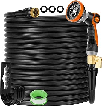 Photo 1 of 100FT Expandable Garden Hose, 2024 New Patented Leak-Proof Lightweight Flexible Garden Hose with 10-Function Spray Nozzle, Durable Expanding Water Hose, 3/4 In Brass Alloy Connector, Repairable -Black