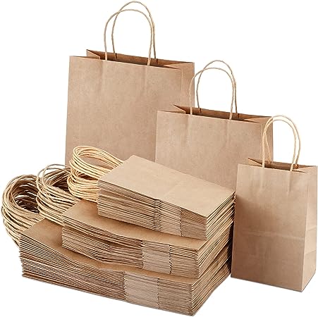 Photo 1 of 30 Brown Paper Bags with Handles Assorted Sizes Gift Bags Bulk,Goodie Bags, Kraft Paper Bags for Business, Shopping Bags, Retail Bags, Party Bags, Merchandise Bags, Favor Bags