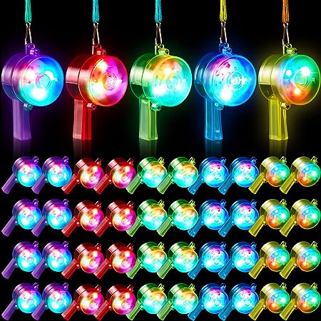 Photo 1 of 100 Glow Whistles LED Light up Whistles Flashing Whistle with Lanyard Glowing in the Dark Whistle Necklace for Birthday Summer Party Favors Supplies Goodie Bag Fillers, Random Color