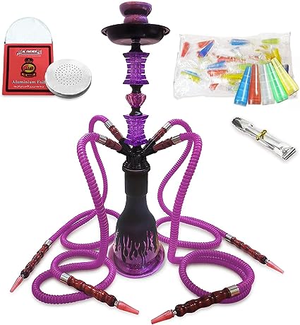 Photo 1 of 23'' Hookah Set with Everything, Premium Hookah Shisha set, Up To 4 Persons Hookah Complete Set with 50 Disposable Tips, 50 Pre-Punched Aluminum Foil(Purple)