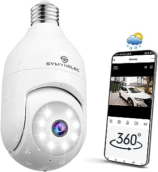 Photo 1 of 360 Light Bulb Security Camera Outdoor Weatherproof, 2K 4MP 2.4GHz Wireless WiFi Light Socket Security Cam Motion Detection Tracking Color Night Vision 2 Way Talk Easy Install Works with Alexa Google