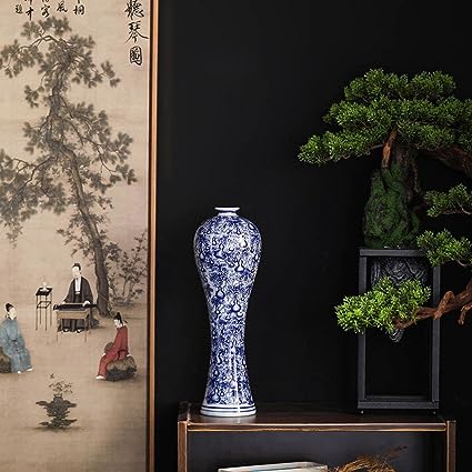 Photo 1 of 13" China Ceramic Vase Blue and White Porcelain Chinese Handmade Decorative Flower Vase for Living Room, Home Decor, Office, Table Centerpiece