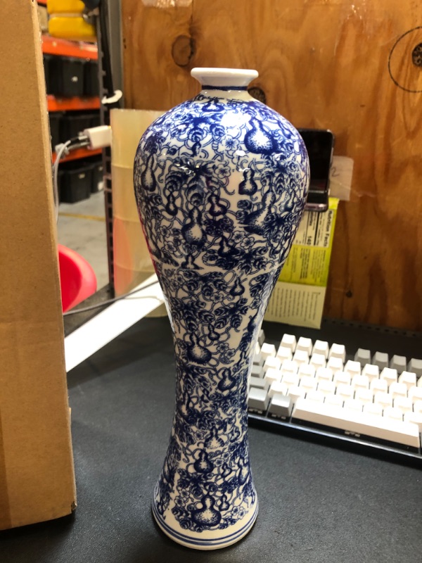 Photo 2 of 13" China Ceramic Vase Blue and White Porcelain Chinese Handmade Decorative Flower Vase for Living Room, Home Decor, Office, Table Centerpiece