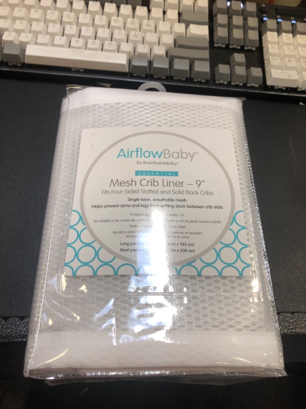 Photo 2 of AirflowBaby Mesh Crib Liner — Essential Collection — White 9” — Fits Full-Size Four-Sided Slatted and Solid Back Cribs White 9"