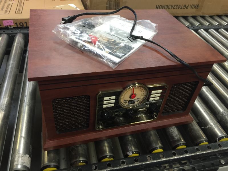 Photo 1 of Victrola Nostalgic 6-in-1 Bluetooth Record Player & Multimedia Center with Built-in Speakers - 3-Speed Turntable, CD & Cassette Player, FM Radio | Wireless Music Streaming | Mahogany Mahogany Entertainment Center