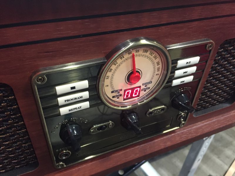 Photo 1 of Victrola Nostalgic 6-in-1 Bluetooth Record Player & Multimedia Center with Built-in Speakers - 3-Speed Turntable, CD & Cassette Player, FM Radio | Wireless Music Streaming | Mahogany Mahogany Entertainment Center